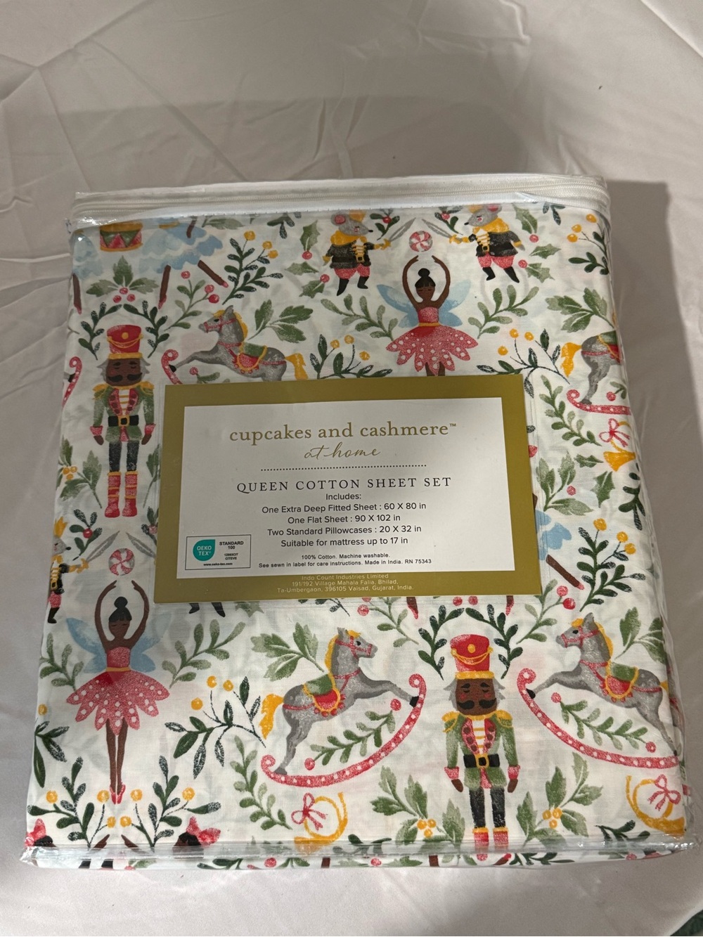 Nutcracker Christmas Ballet Cotton Sheet Set by Cupcakes & Cashmere QUEEN